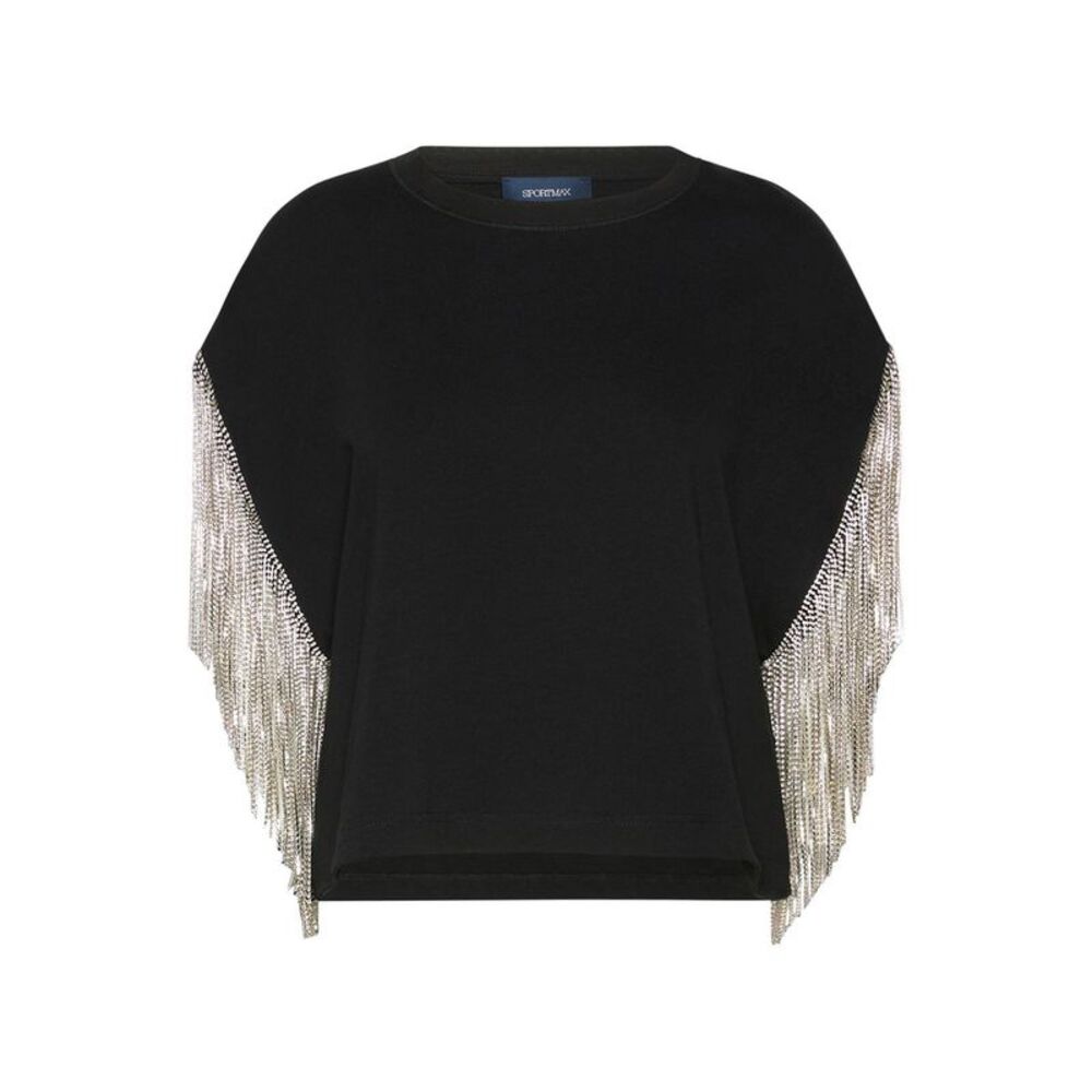 Sportmax Women Boxy T-Shirt In Cotton With Rhinestone Fringes